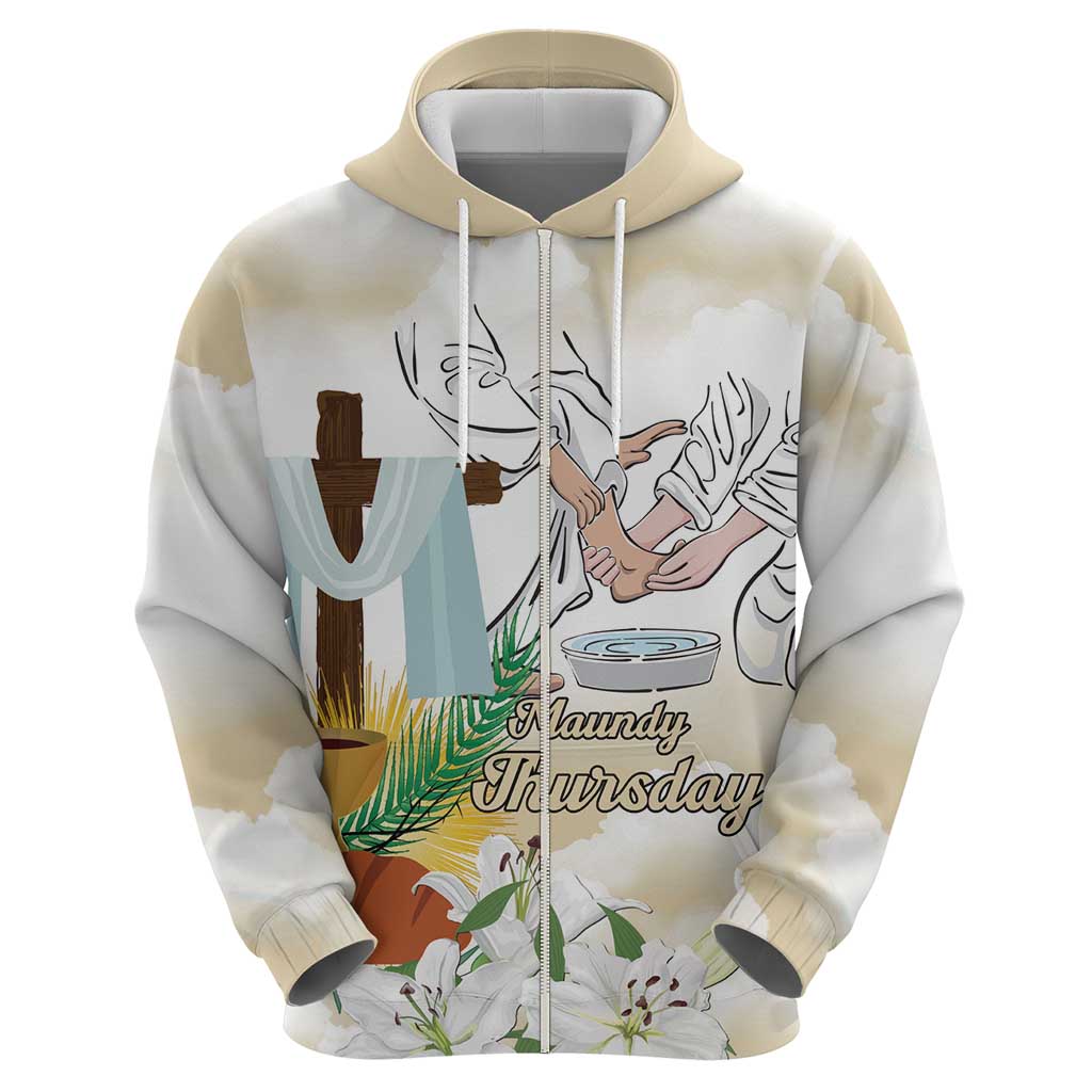 Happy Maundy Thursday Zip Hoodie Jesus Christ Washing Feet