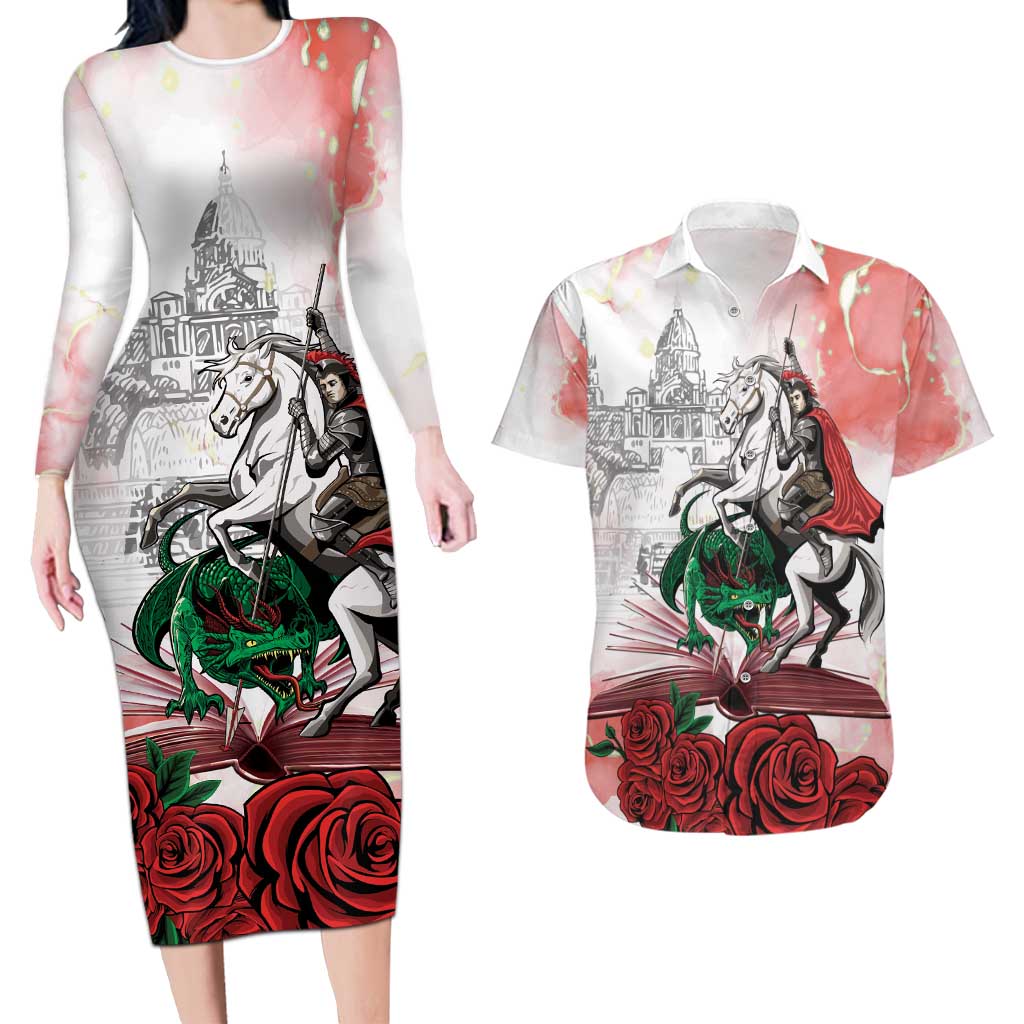 Happy Saint George's Day Couples Matching Long Sleeve Bodycon Dress and Hawaiian Shirt Diada de Sant Jordi