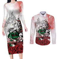 Happy Saint George's Day Couples Matching Long Sleeve Bodycon Dress and Long Sleeve Button Shirt Diada de Sant Jordi