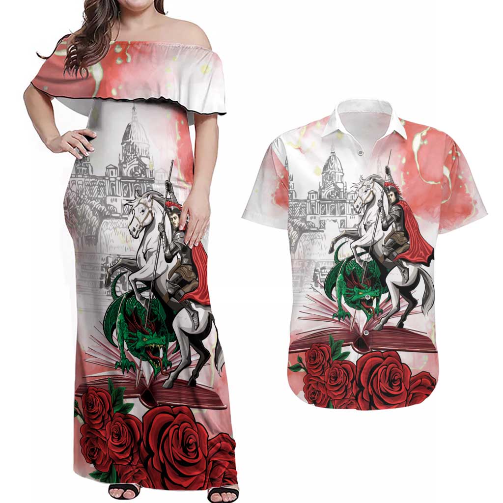 Happy Saint George's Day Couples Matching Off Shoulder Maxi Dress and Hawaiian Shirt Diada de Sant Jordi