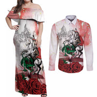 Happy Saint George's Day Couples Matching Off Shoulder Maxi Dress and Long Sleeve Button Shirt Diada de Sant Jordi