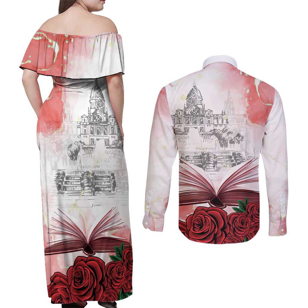 Happy Saint George's Day Couples Matching Off Shoulder Maxi Dress and Long Sleeve Button Shirt Diada de Sant Jordi