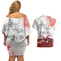 Happy Saint George's Day Couples Matching Off Shoulder Short Dress and Hawaiian Shirt Diada de Sant Jordi