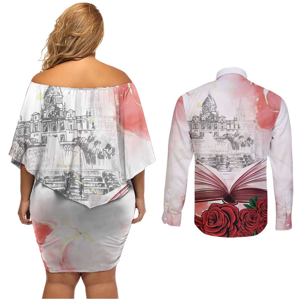 Happy Saint George's Day Couples Matching Off Shoulder Short Dress and Long Sleeve Button Shirt Diada de Sant Jordi