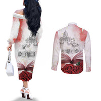Happy Saint George's Day Couples Matching Off The Shoulder Long Sleeve Dress and Long Sleeve Button Shirt Diada de Sant Jordi
