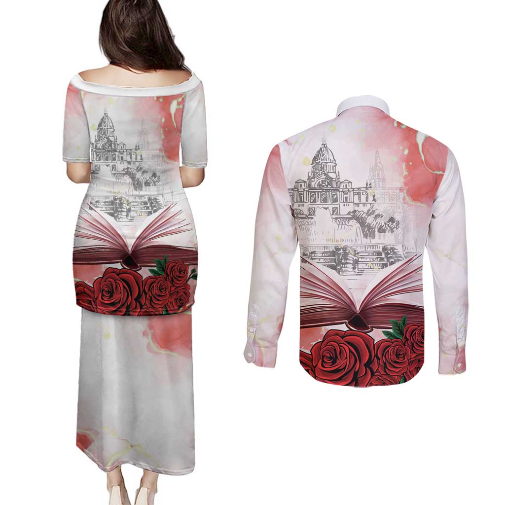 Happy Saint George's Day Couples Matching Puletasi and Long Sleeve Button Shirt Diada de Sant Jordi