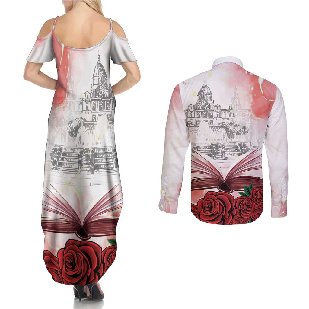 Happy Saint George's Day Couples Matching Summer Maxi Dress and Long Sleeve Button Shirt Diada de Sant Jordi