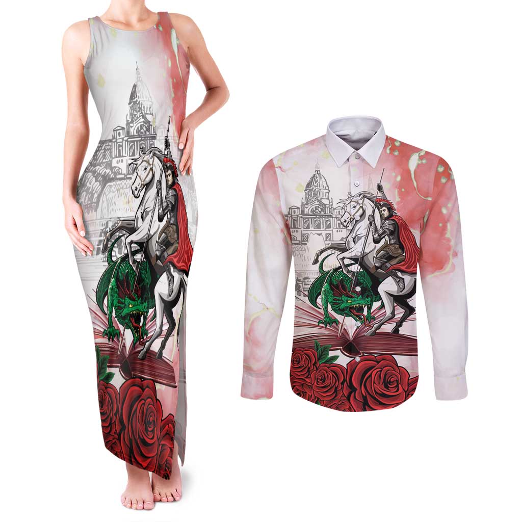 Happy Saint George's Day Couples Matching Tank Maxi Dress and Long Sleeve Button Shirt Diada de Sant Jordi