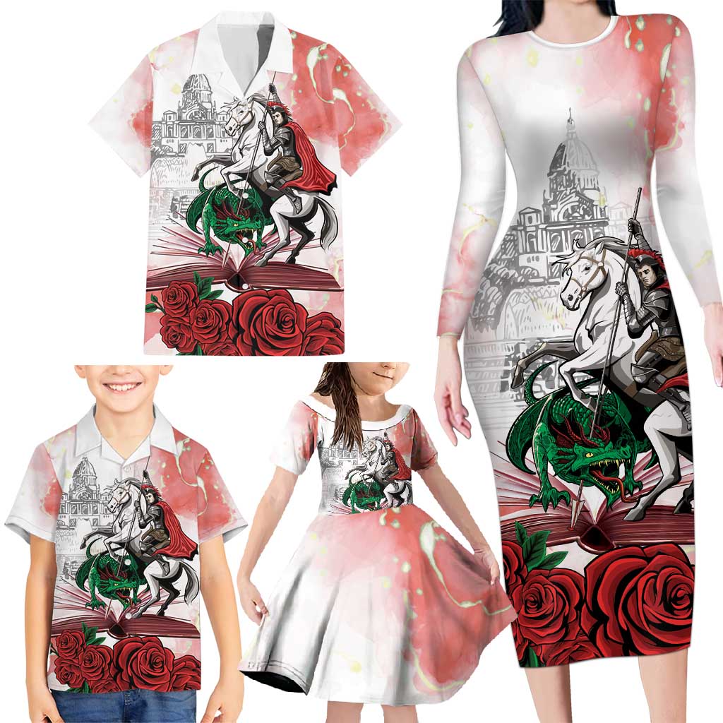 Happy Saint George's Day Family Matching Long Sleeve Bodycon Dress and Hawaiian Shirt Diada de Sant Jordi