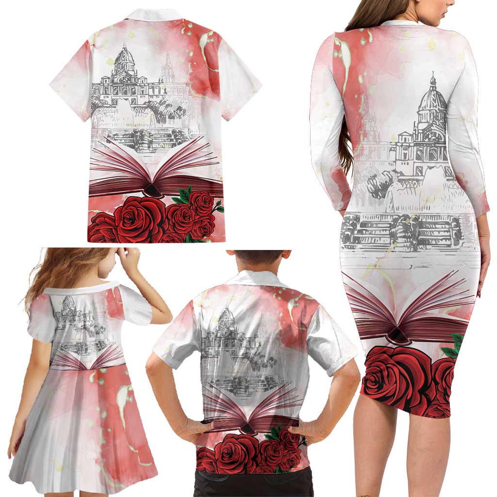 Happy Saint George's Day Family Matching Long Sleeve Bodycon Dress and Hawaiian Shirt Diada de Sant Jordi