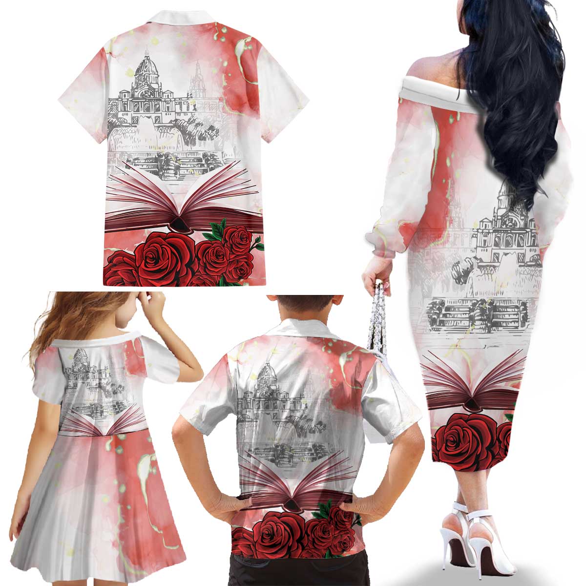 Happy Saint George's Day Family Matching Off The Shoulder Long Sleeve Dress and Hawaiian Shirt Diada de Sant Jordi