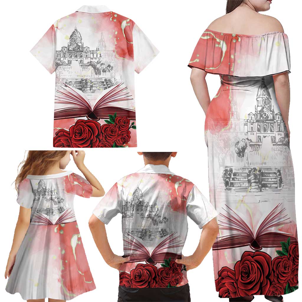 Happy Saint George's Day Family Matching Off Shoulder Maxi Dress and Hawaiian Shirt Diada de Sant Jordi