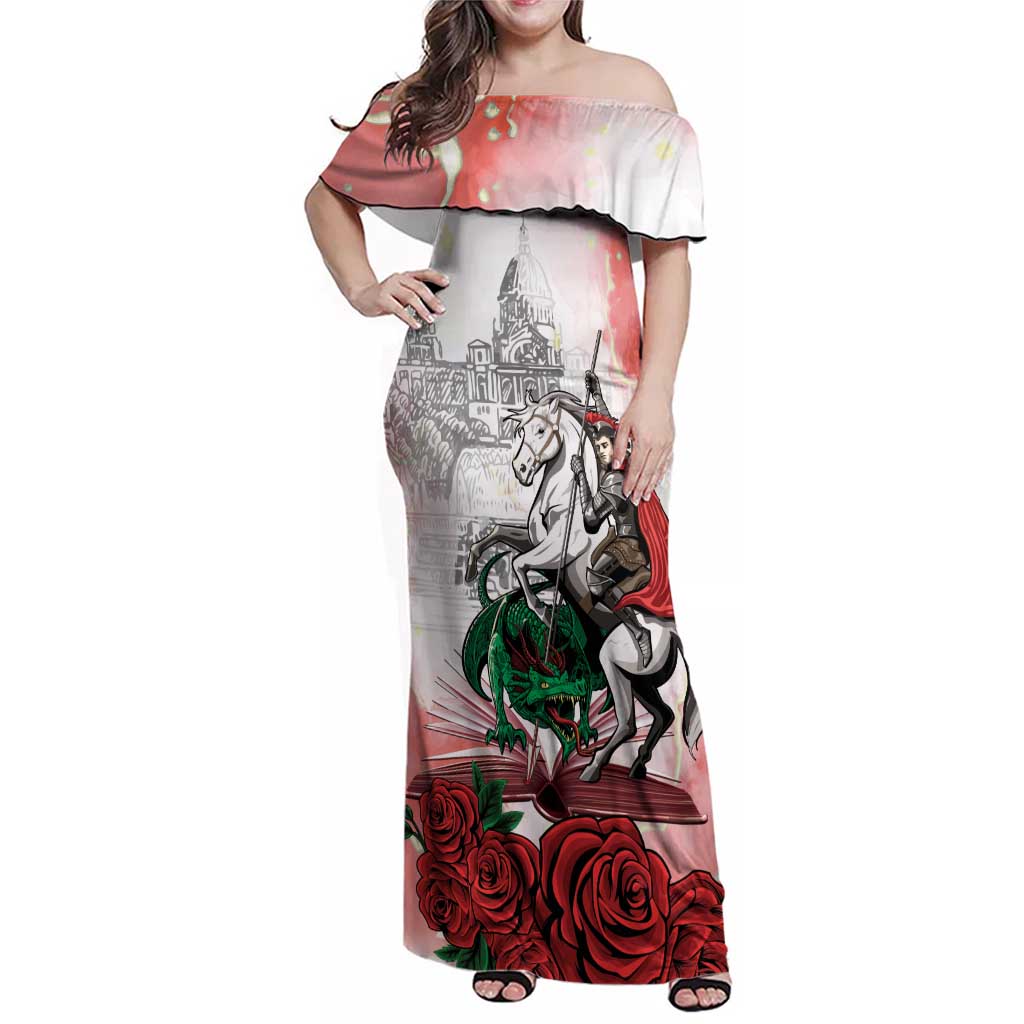 Happy Saint George's Day Family Matching Off Shoulder Maxi Dress and Hawaiian Shirt Diada de Sant Jordi