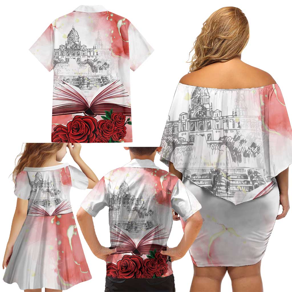 Happy Saint George's Day Family Matching Off Shoulder Short Dress and Hawaiian Shirt Diada de Sant Jordi