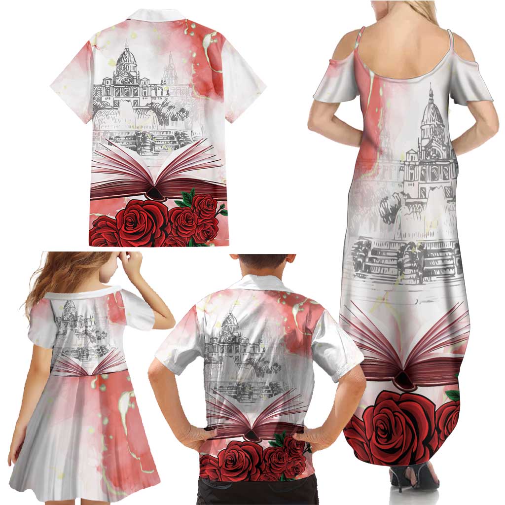 Happy Saint George's Day Family Matching Summer Maxi Dress and Hawaiian Shirt Diada de Sant Jordi