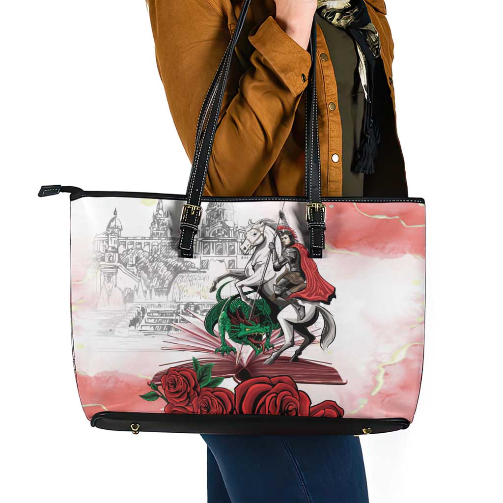 Happy Saint George's Day Leather Tote Bag Diada de Sant Jordi