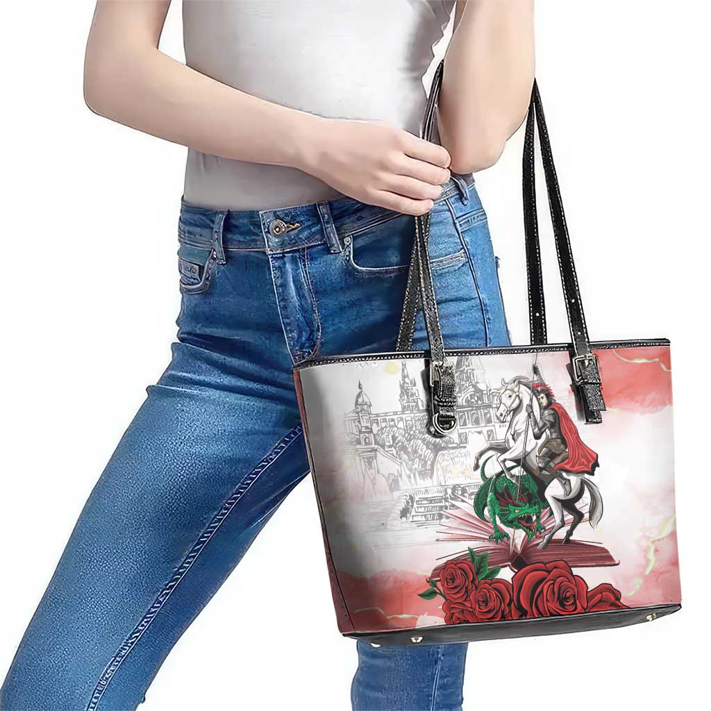 Happy Saint George's Day Leather Tote Bag Diada de Sant Jordi