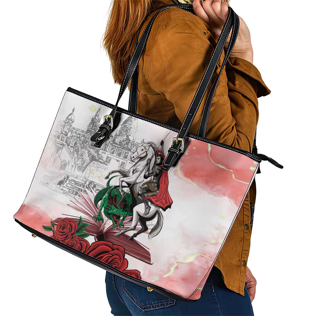 Happy Saint George's Day Leather Tote Bag Diada de Sant Jordi