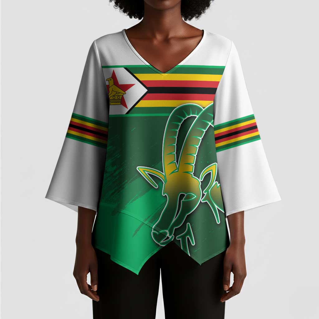 Zimbabwe Rugby Personalized Kimono Sleeve Blouse Charging Sables Spirit