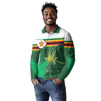 Zimbabwe Rugby Personalized Long Sleeve Polo Shirt Charging Sables Spirit