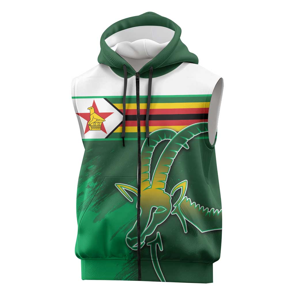 Zimbabwe Rugby Personalized Sleeveless Zip Hoodie Charging Sables Spirit
