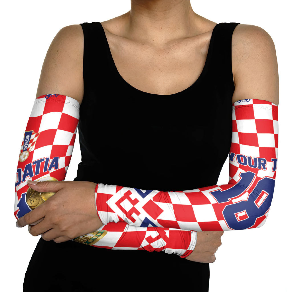Custom World Football Croatia Arm Sleeves Fearless Red Check Power