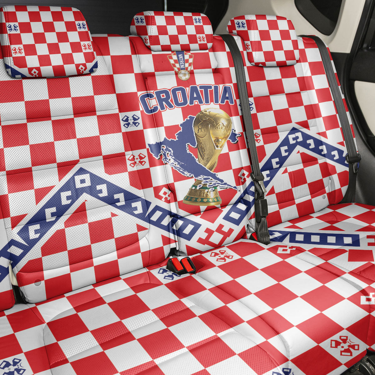 World Football Croatia Back Car Seat Cover Fearless Red Check Power