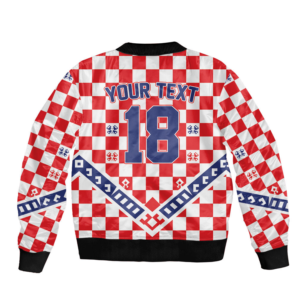 Custom World Football Croatia Bomber Jacket Fearless Red Check Power
