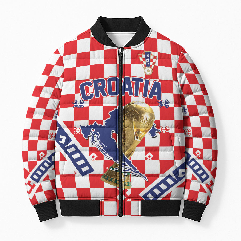 Custom World Football Croatia Bomber Puffer Jacket Fearless Red Check Power