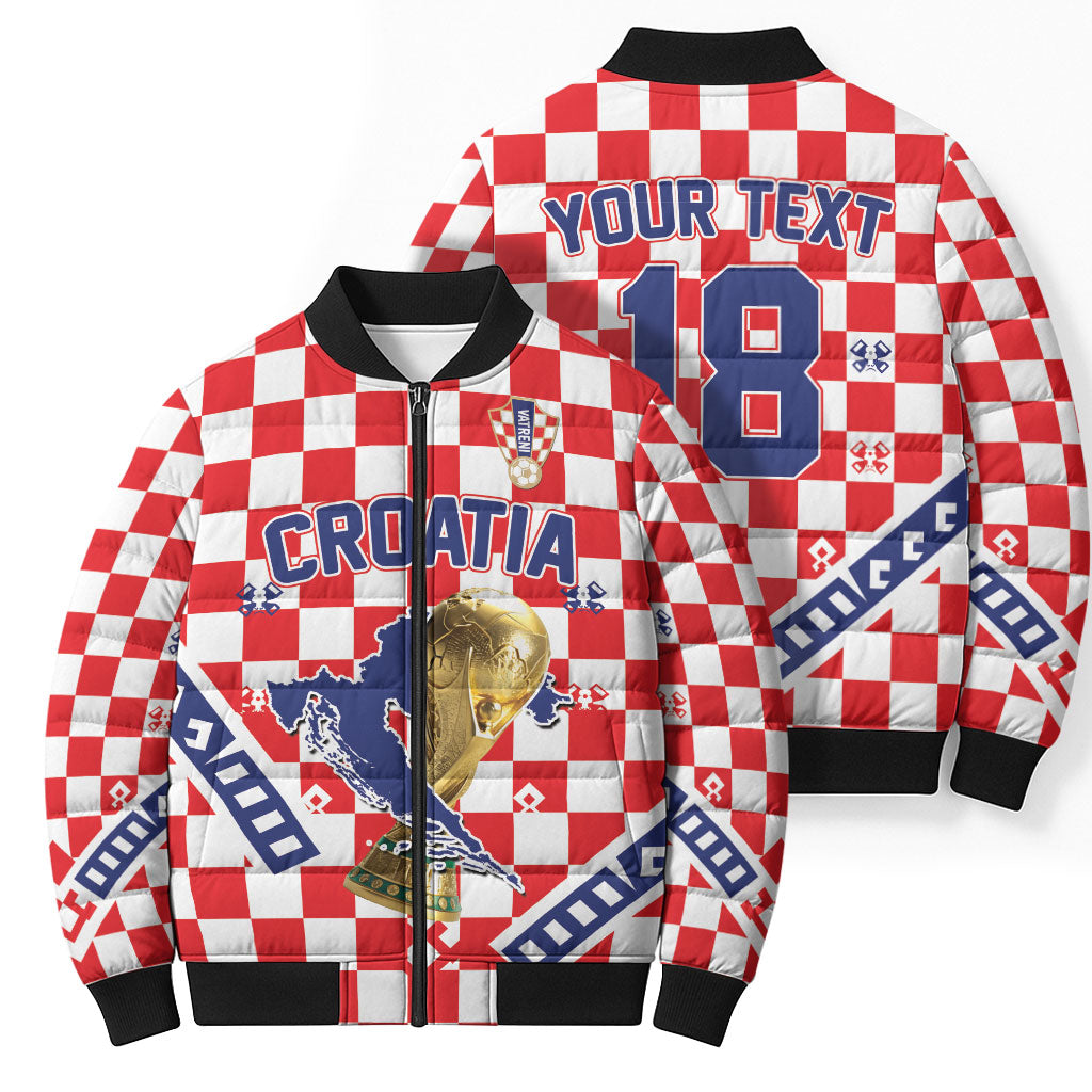 Custom World Football Croatia Bomber Puffer Jacket Fearless Red Check Power