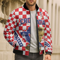 Custom World Football Croatia Bomber Puffer Jacket Fearless Red Check Power
