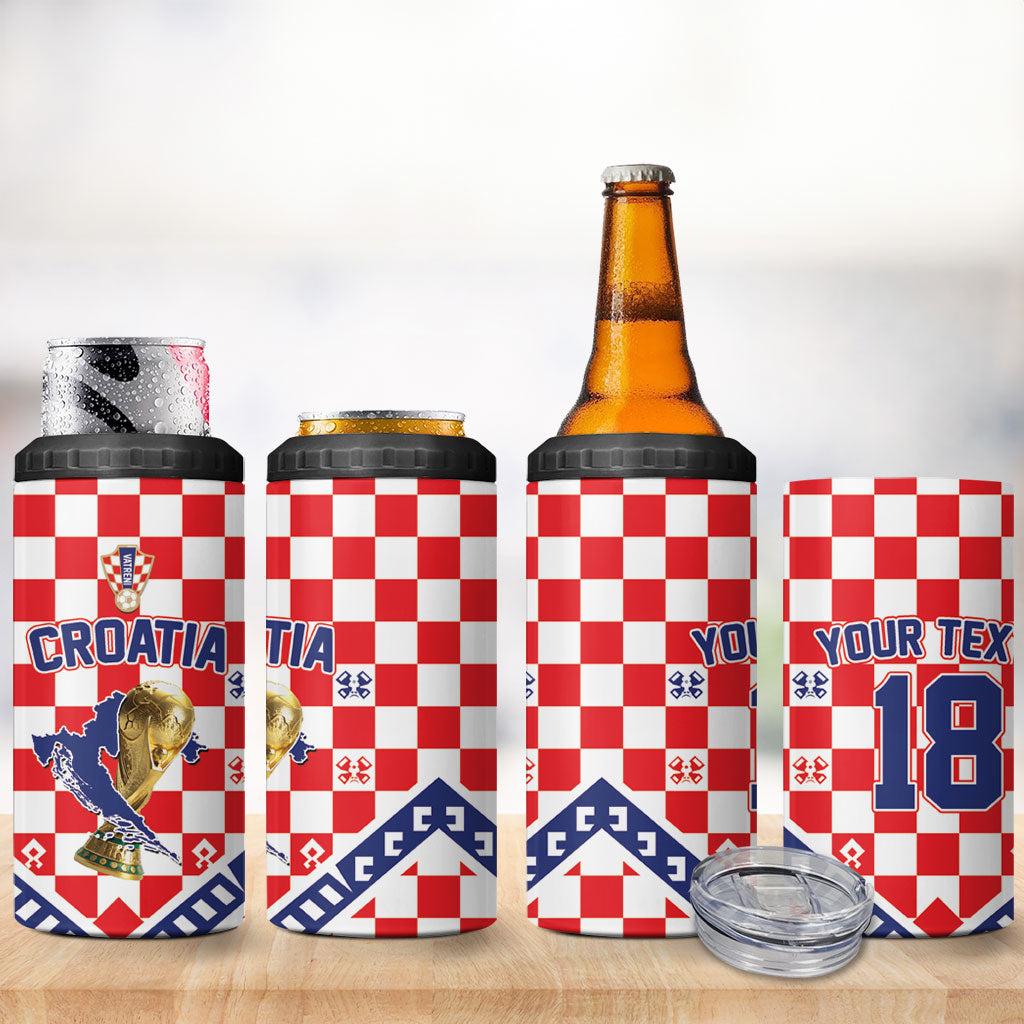 Custom World Football Croatia 4 in 1 Can Cooler Tumbler Fearless Red Check Power