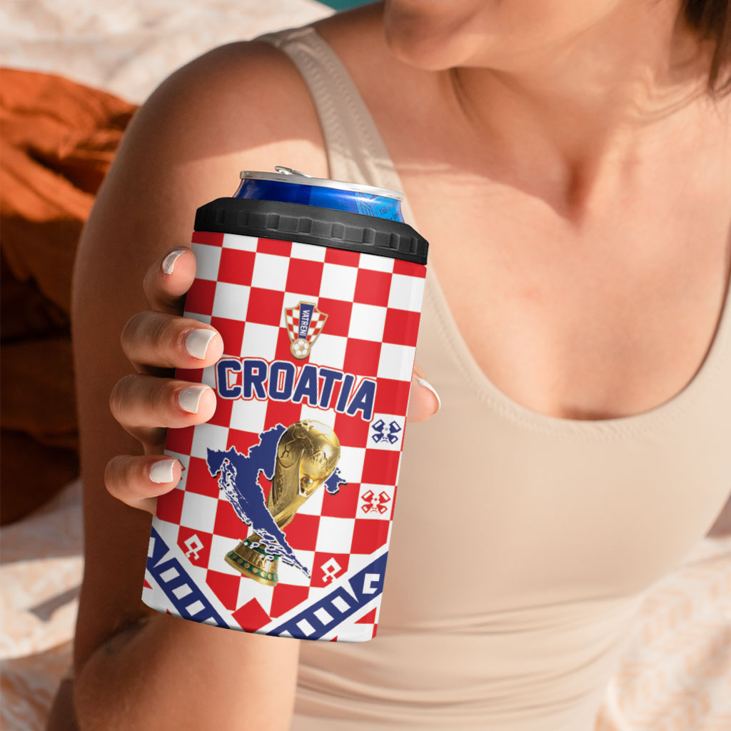 Custom World Football Croatia 4 in 1 Can Cooler Tumbler Fearless Red Check Power