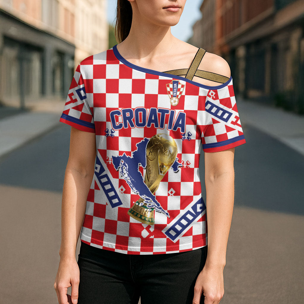 Custom World Football Croatia Cross Shoulder Shirt Fearless Red Check Power