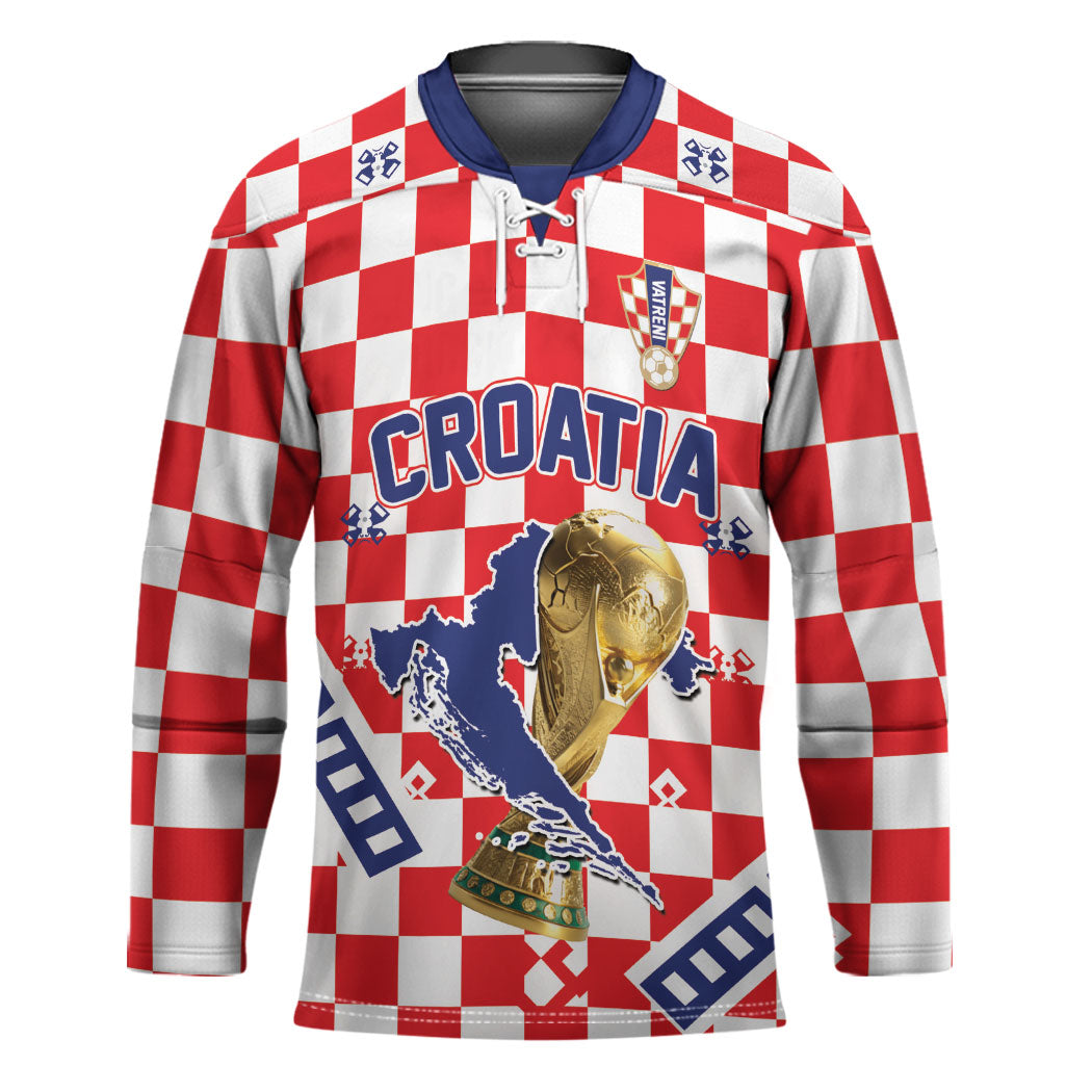 Custom World Football Croatia Hockey Jersey Fearless Red Check Power