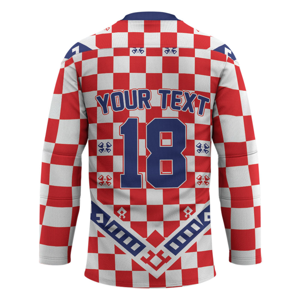 Custom World Football Croatia Hockey Jersey Fearless Red Check Power