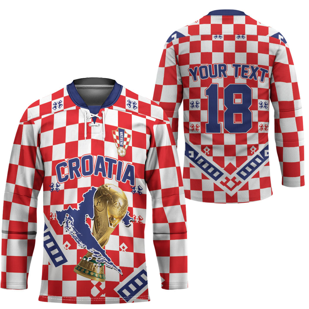 Custom World Football Croatia Hockey Jersey Fearless Red Check Power