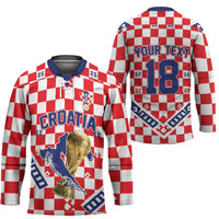 Custom World Football Croatia Hockey Jersey Fearless Red Check Power