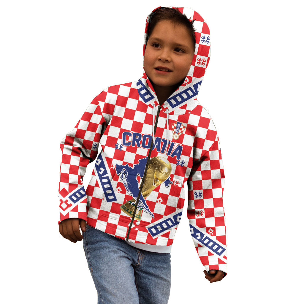 Custom World Football Croatia Kid Hoodie Fearless Red Check Power