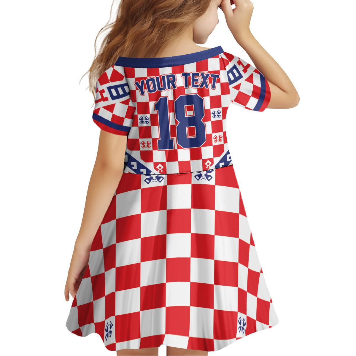 Custom World Football Croatia Kid Short Sleeve Dress Fearless Red Check Power