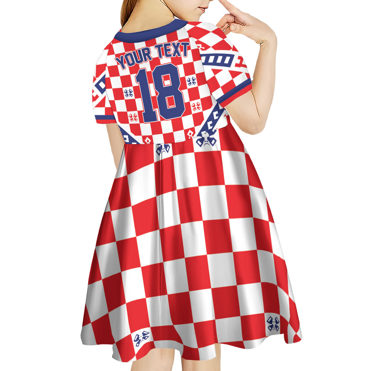 Custom World Football Croatia Kid Short Sleeve Dress Fearless Red Check Power