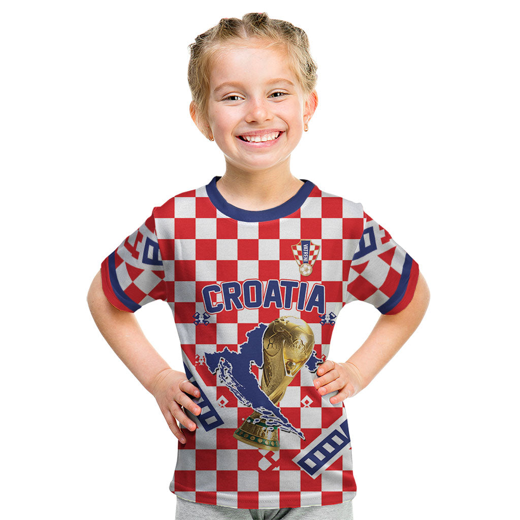 Custom World Football Croatia Kid T Shirt Fearless Red Check Power