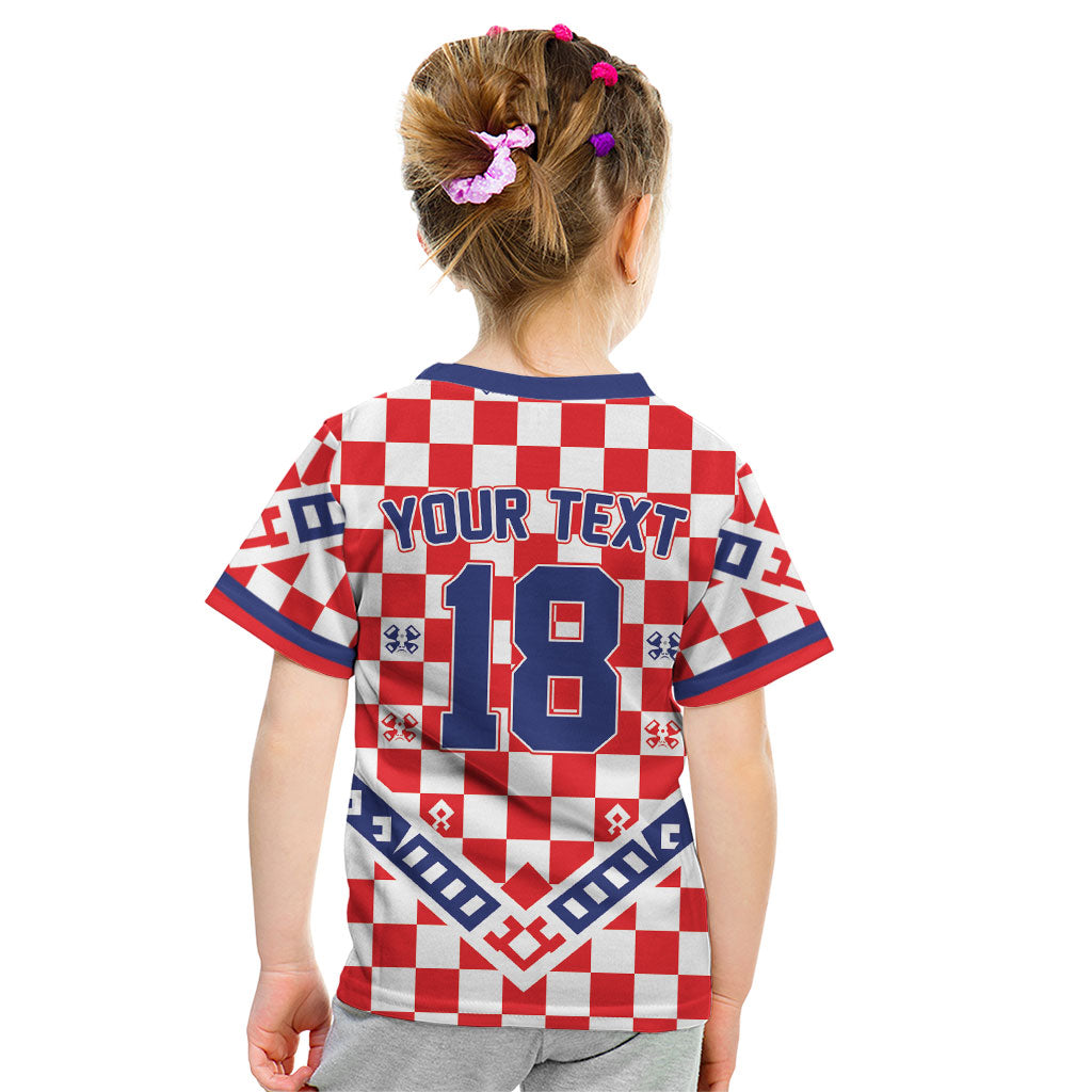 Custom World Football Croatia Kid T Shirt Fearless Red Check Power