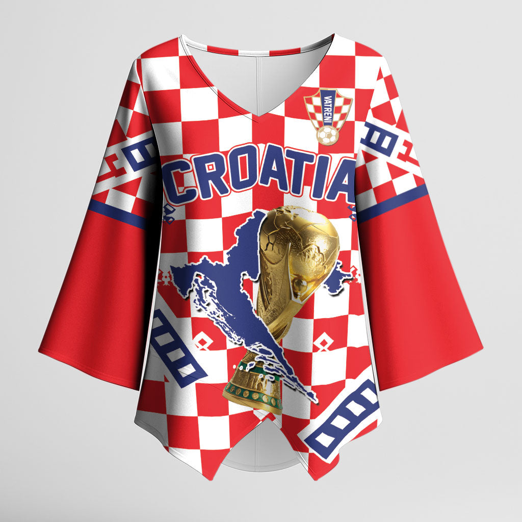 Custom World Football Croatia Kimono Sleeve Blouse Fearless Red Check Power
