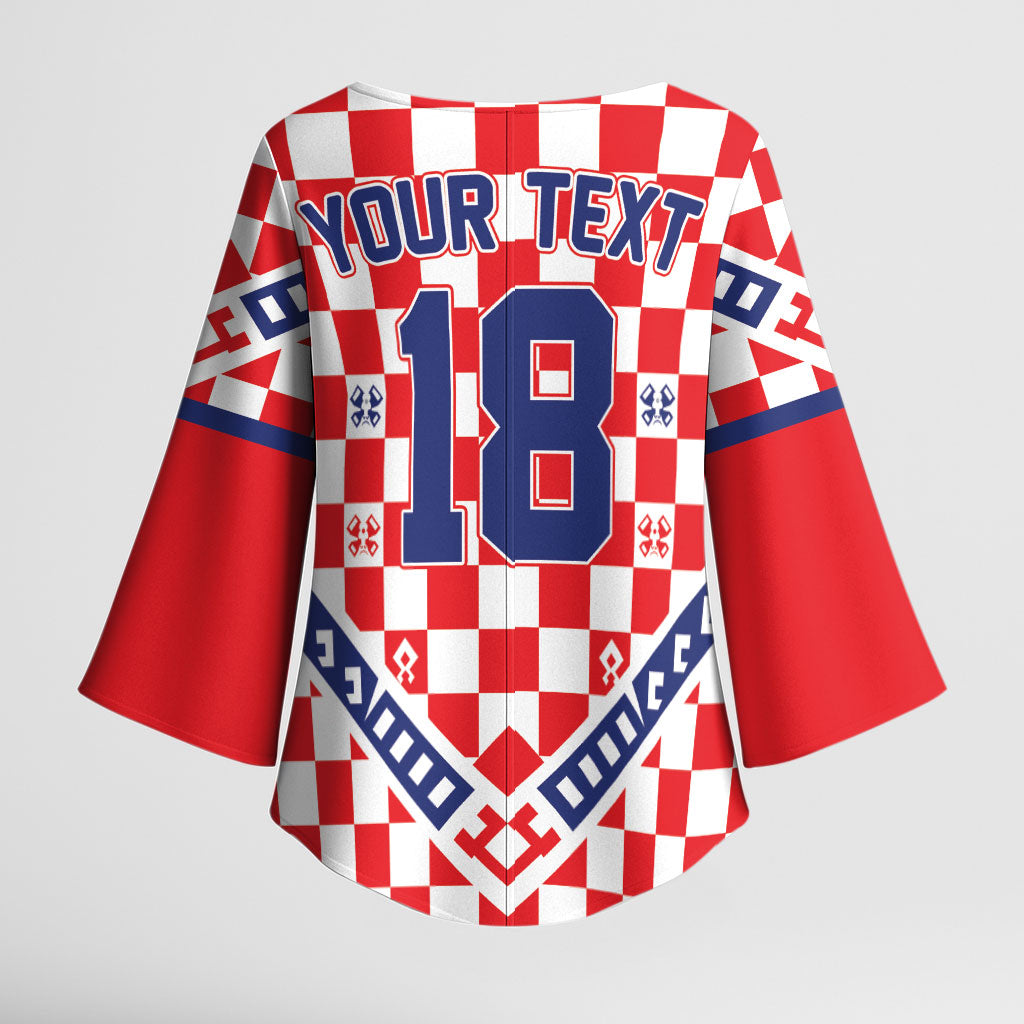 Custom World Football Croatia Kimono Sleeve Blouse Fearless Red Check Power