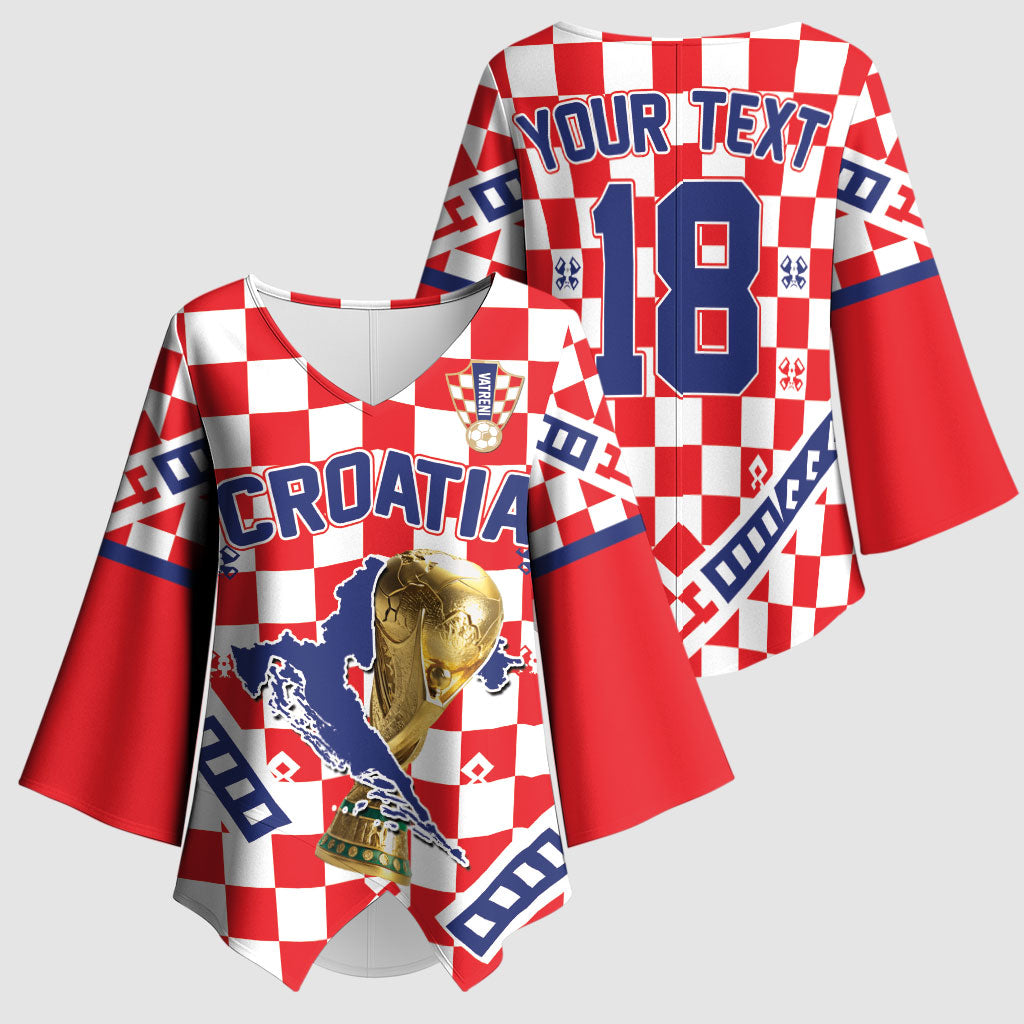 Custom World Football Croatia Kimono Sleeve Blouse Fearless Red Check Power