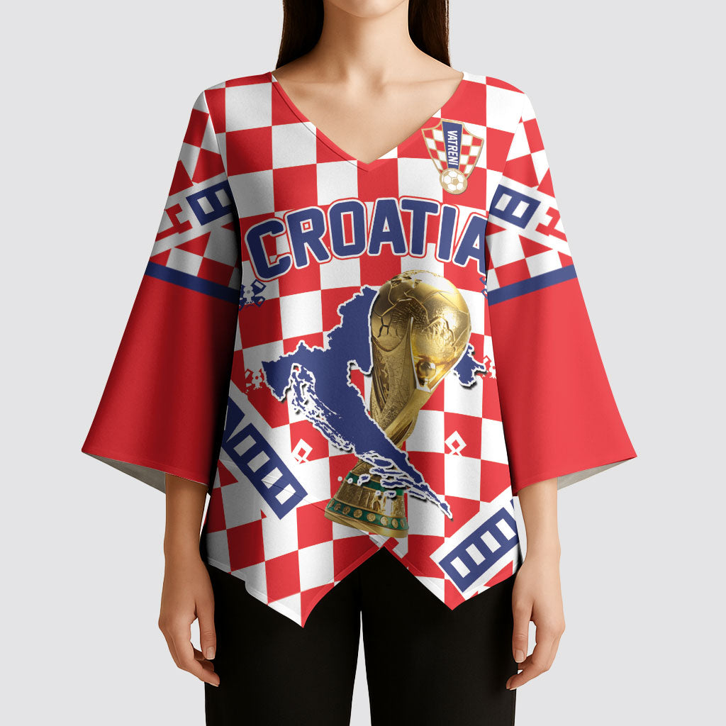 Custom World Football Croatia Kimono Sleeve Blouse Fearless Red Check Power