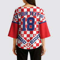 Custom World Football Croatia Kimono Sleeve Blouse Fearless Red Check Power
