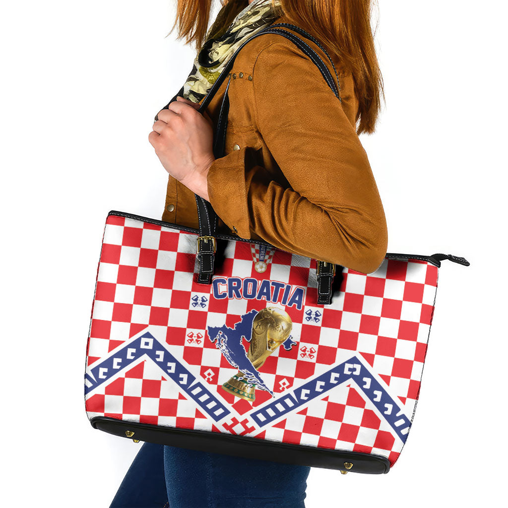 World Football Croatia Leather Tote Bag Fearless Red Check Power