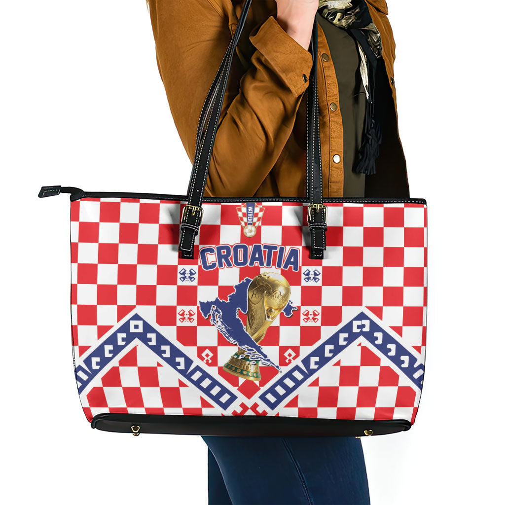 World Football Croatia Leather Tote Bag Fearless Red Check Power